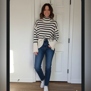 GAP 100% Cotton Shaker-Stitch Nautical Striped Turtleneck Sweater - Size M